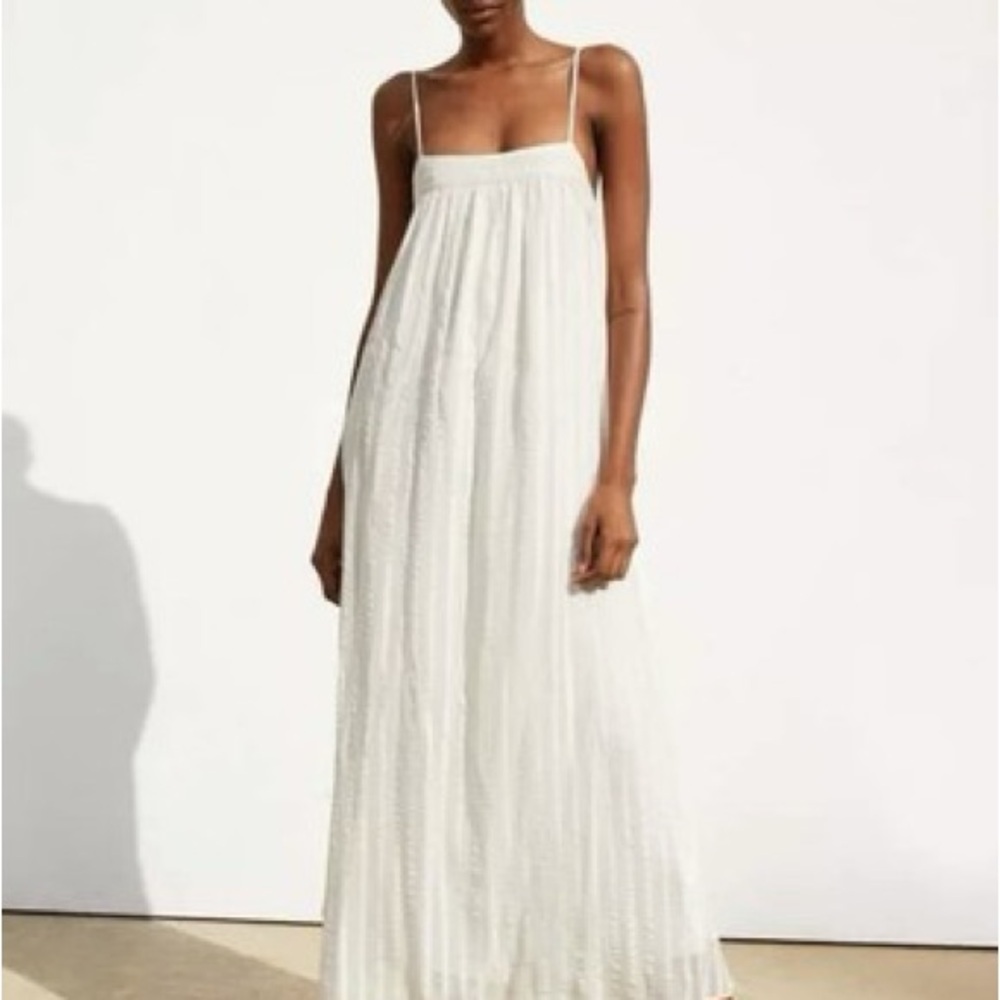 Zara Flowy Textured Maxi Slip Dress Ivory White Medium Monochrome Stripe